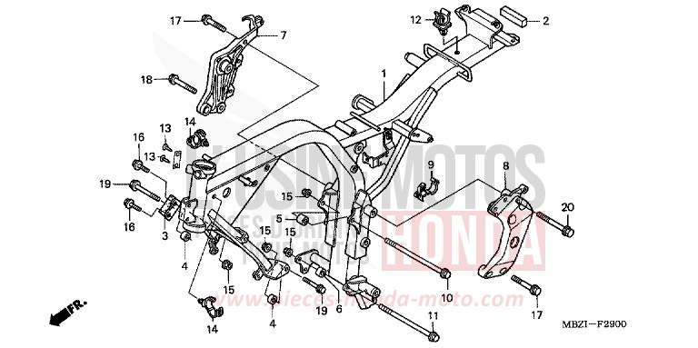 CARROSSERIE DE CHASSIS (CB600F2/F22) de Hornet NOIR (NH1) 2002