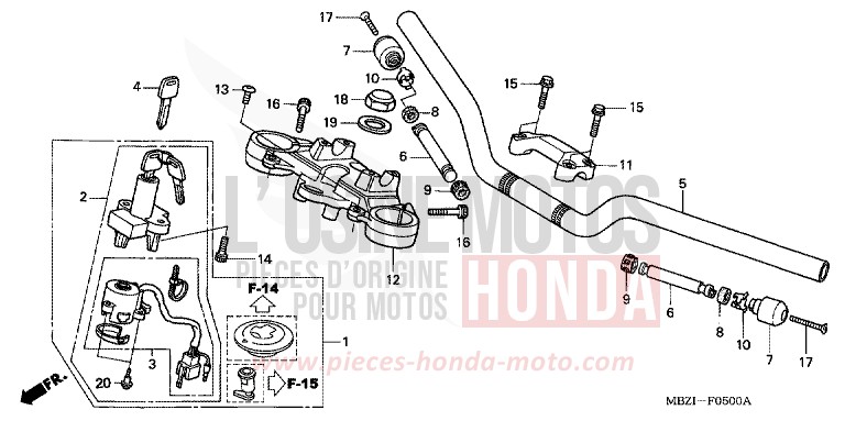 TUYAU DE GUIDON/PONT SUPERIEUR (CB600F2/F22) de Hornet CANDY XENON BLUE (PB324) 2002