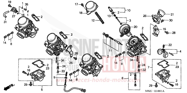 CARBURATEUR (PIECES CONSTITUTIVES) (1) de Hornet PEARL FLASH YELLOW (Y163) 2002