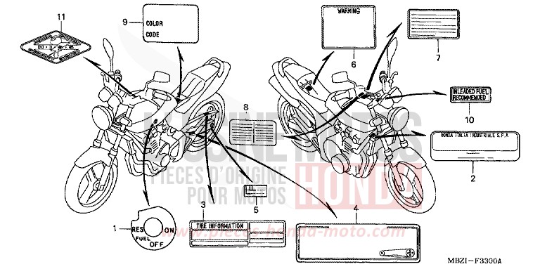 ETIQUETTE DE PRECAUTIONS (CB600F2/F3/4/5/6) de Hornet NOIR (NH1) 2003