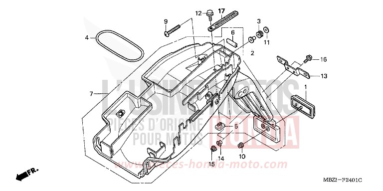 GARDE-BOUE ARRIERE (CB600F3/4/5/6) de Hornet INTERSTELLAR BLACK METALLIC (NHA12) 2004