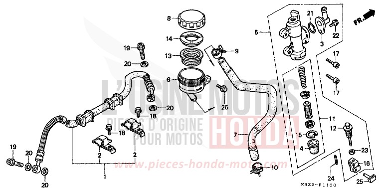 FREIN ARRIERE MAITRE-CYLINDRE de Hornet BOON SILVER METALLIC (NH373) de 1998