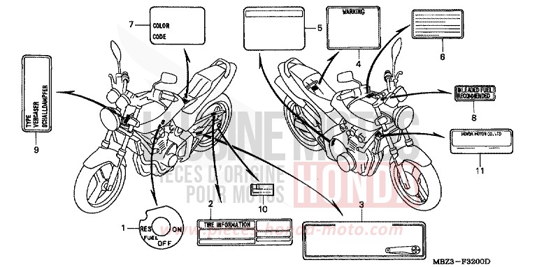 ETIQUETTE DE PRECAUTIONS (1) de Hornet BOON SILVER METALLIC (NH373) 1998