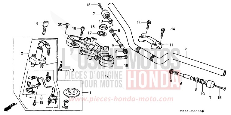 TUYAU DE GUIDON/PONT SUPERIEUR de Hornet PEARL SHINING YELLOW (Y124) 2000