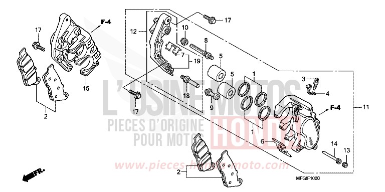 ETRIER DE FREIN AVANT (CB600F/F3) de Hornet PEARL ACID YELLOW (Y205) 2010