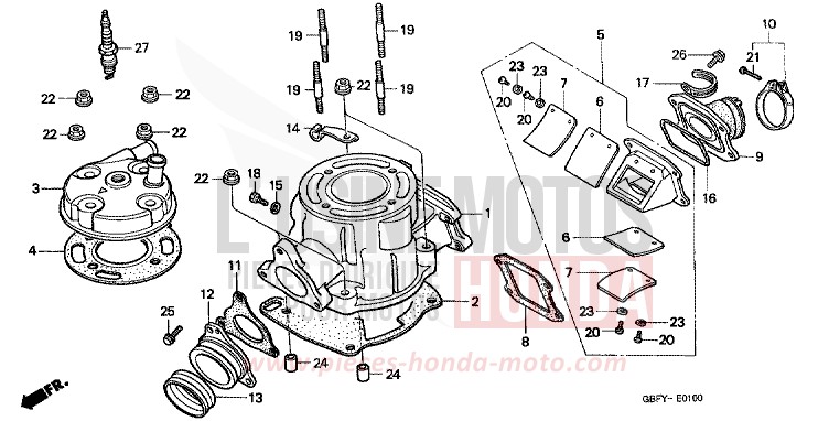 CYLINDRE/CULASSE de CR80R EXPLOSION RED (R254) 2001