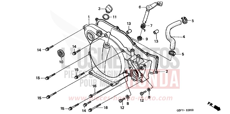 PANNEAU CARTER-MOTEUR D. de CR80R EXPLOSION RED (R254) 2001