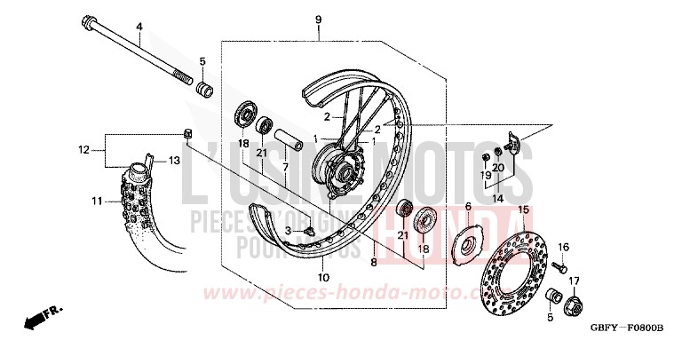 ROUE AVANT de CR80R EXPLOSION RED (R254) 2001