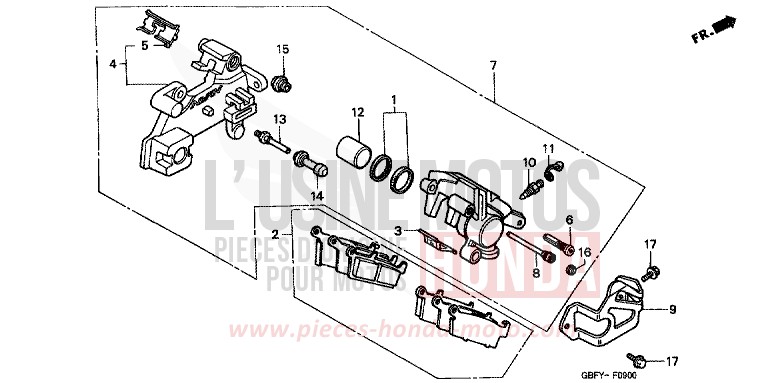 ETRIER DE FREIN ARRIERE de CR80R EXPLOSION RED (R254) 2001