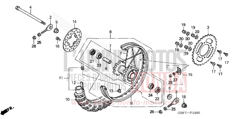 ROUE ARRIERE de CR85R EXTREME RED (R292) 2006