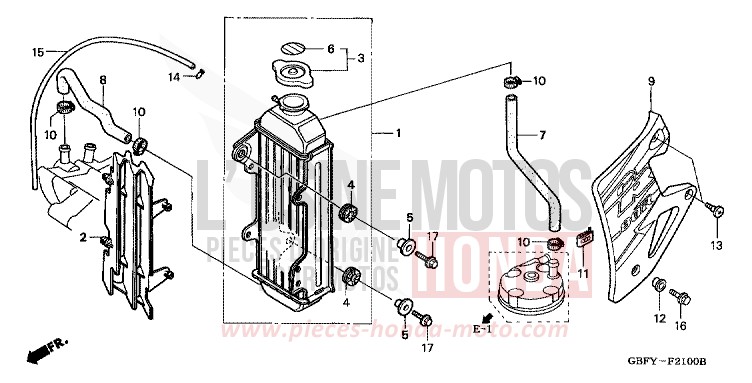 RADIATEUR de CR80R EXPLOSION RED (R254) 2001