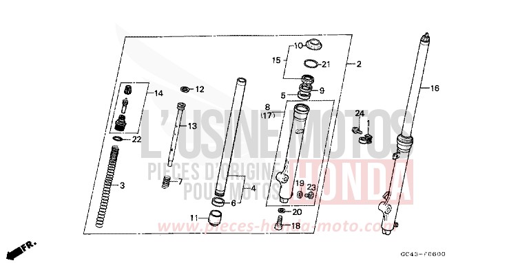 FOURCHETTE AVANT (RF) de CR80R FLASH RED (R119) 1985