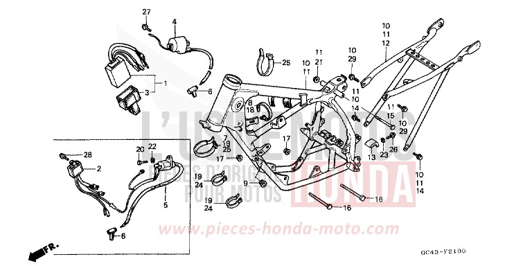CARROSSERIE DE CHASSIS/BOBINE D'ALLUMAGE de CR80R FLASH RED (R119) 1985