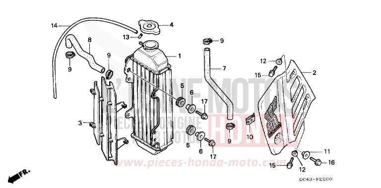 RADIATEUR (RF/R2F/RG/R2G/RH) de CR80R FLASH RED (R119) 1985