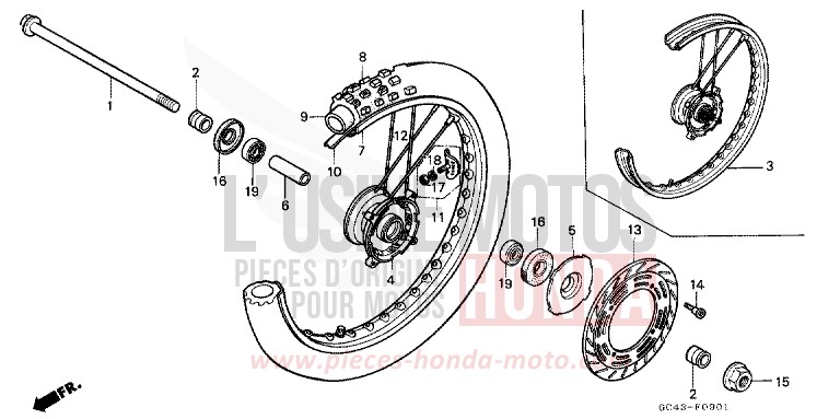 ROUE AVANT (RG/RH/RJ/RK) de CR80R FLASH RED (R119) 1987