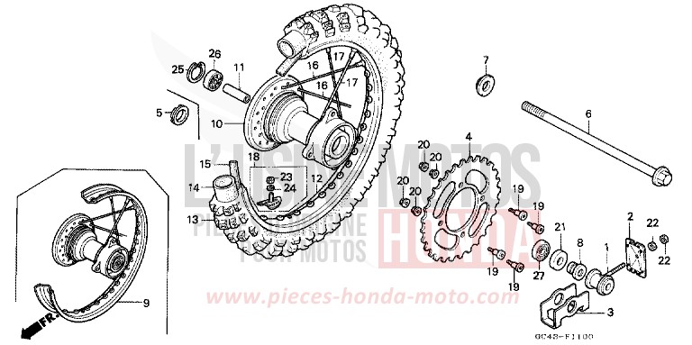 ROUE ARRIERE (RF/RG/RH/RJ/RK) de CR80R FIGHTING RED (R134) 1989