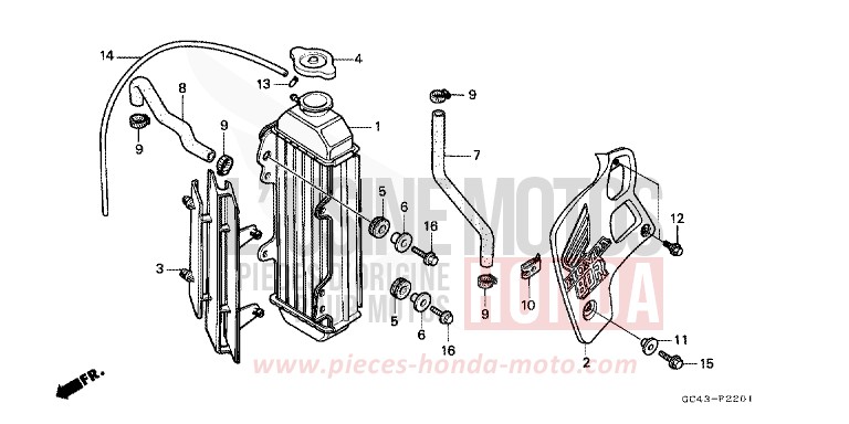 RADIATEUR (RJ/RK) de CR80R FIGHTING RED (R134) 1989