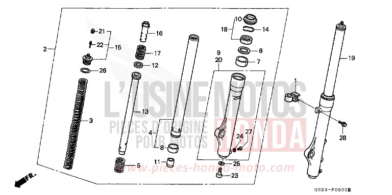 FOURCHETTE AVANT de CR80R NEUCLEAR RED (R177R) 1991