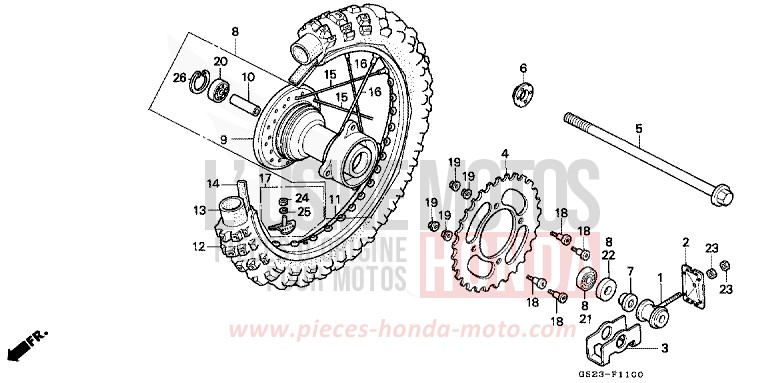 ROUE ARRIERE (CR80RL/RM) de CR80R NEUCLEAR RED (R177R) 1991