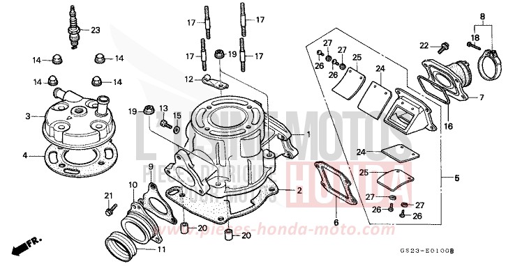 CYLINDRE/CULASSE de CR80R NEUCLEAR RED (R177) 1992