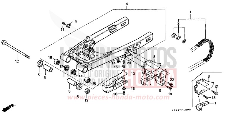 BRAS OSCILLANT/CHAINE SECONDAIRE de CR80R NEUCLEAR RED (R177) 1994