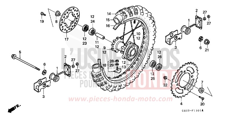 ROUE ARRIERE (CR80RN/RP/RR) de CR80R NEUCLEAR RED (R177) 1995