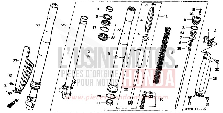 FOURCHETTE AVANT de CR80R NEUCLEAR RED (R177) 1996