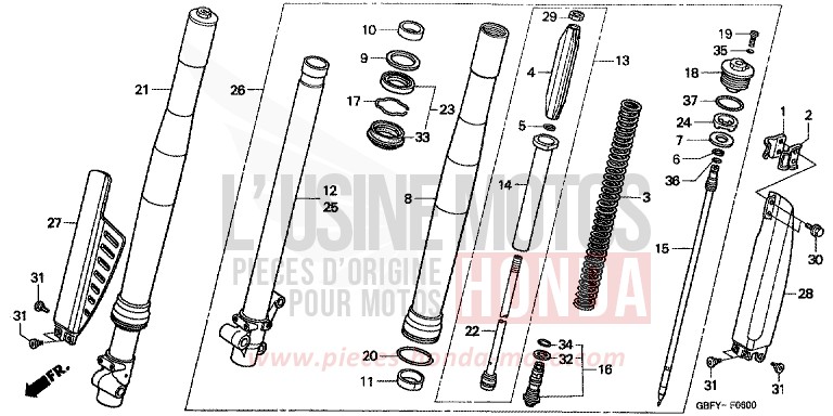 FOURCHETTE AVANT de CR80R EXPLOSION RED (R254) 2000