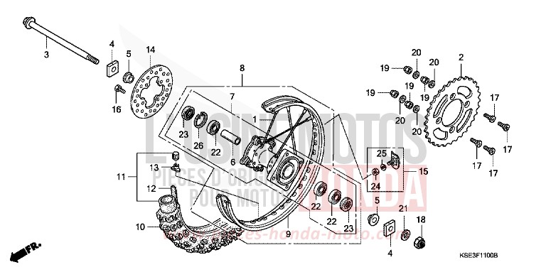 ROUE ARRIERE de CRF150R EXTREME RED (R292) 2008