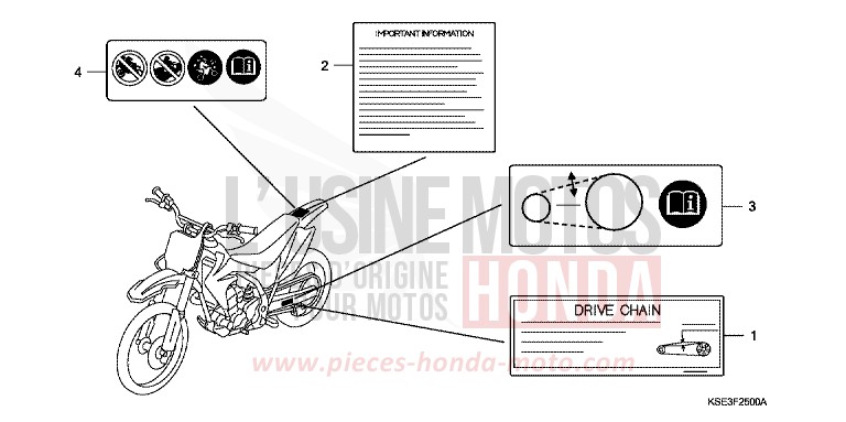 ETIQUETTE DE PRECAUTIONS de CRF150R EXTREME RED (R292) 2008