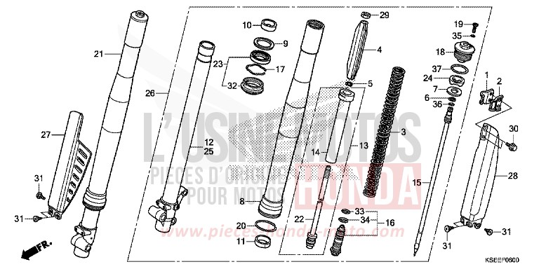 FOURCHETTE AVANT de CRF150R EXTREME RED (R292) 2013