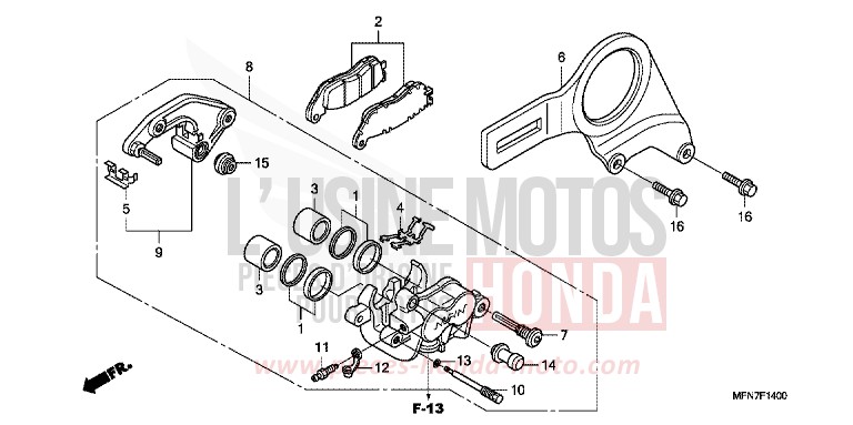 ETRIER DE FREIN ARRIERE (CB1000R) de CB1000R PEARL COOL WHITE (NHA16) de 2009