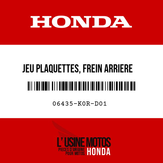 image de 06435-K0R-D01 JEU PLAQUETTES, FREIN ARRIERE