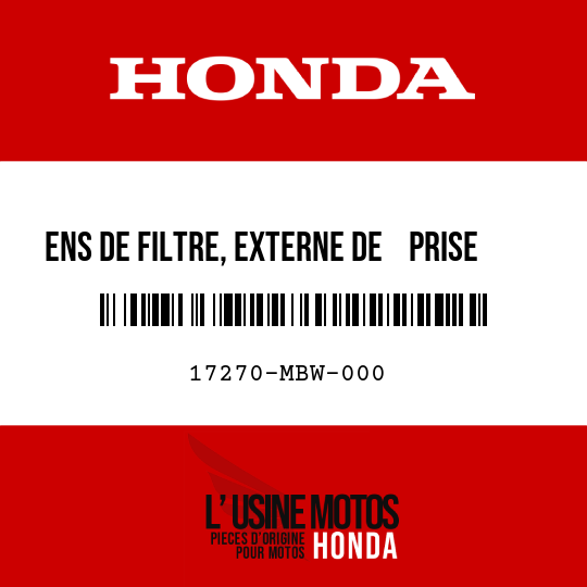 image de 17270-MBW-000 ENS DE FILTRE, EXTERNE DE    PRISE D'AIR