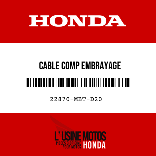 image de 22870-MBT-D20 CABLE COMP EMBRAYAGE