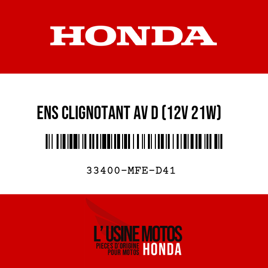 image de 33400-MFE-D41 ENS CLIGNOTANT AV D (12V 21W)