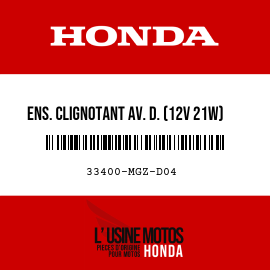 image de 33400-MGZ-D04 ENS. CLIGNOTANT AV. D. (12V 21W)