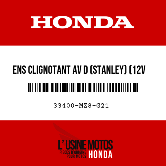 image de 33400-MZ8-G21 ENS CLIGNOTANT AV D (STANLEY) (12V 21W)