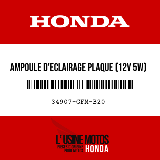 image de 34907-GFM-B20 AMPOULE D'ECLAIRAGE PLAQUE (12V 5W)