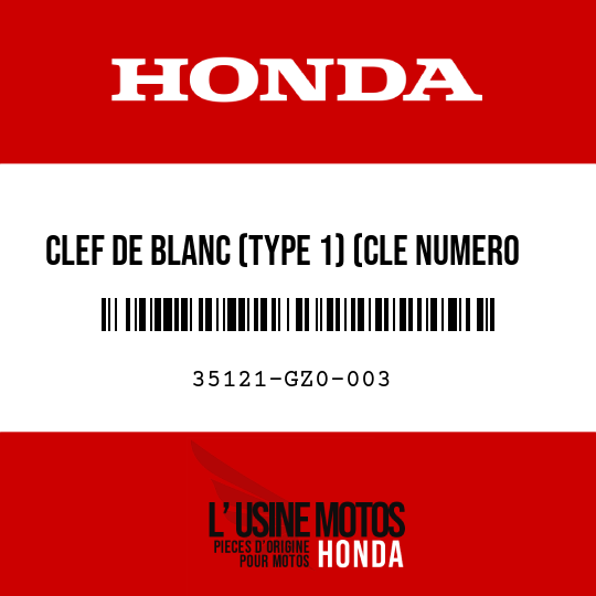 image de 35121-GZ0-003 CLEF DE BLANC (TYPE 1) (CLE NUMERO AXX / BXX)