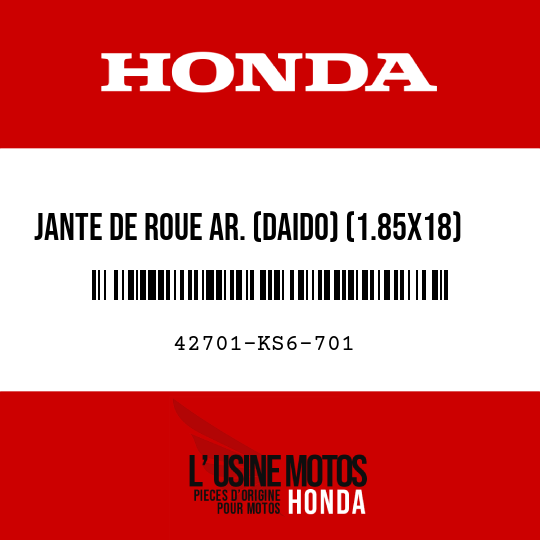 image de 42701-KS6-701 JANTE DE ROUE AR. (DAIDO) (1.85X18)