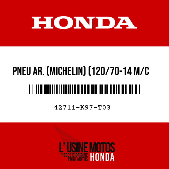 image de 42711-K97-T03 PNEU AR. (MICHELIN) (120/70-14 M/C 61P)