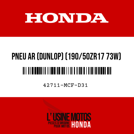 image de 42711-MCF-D31 PNEU AR (DUNLOP) (190/50ZR17 73W)