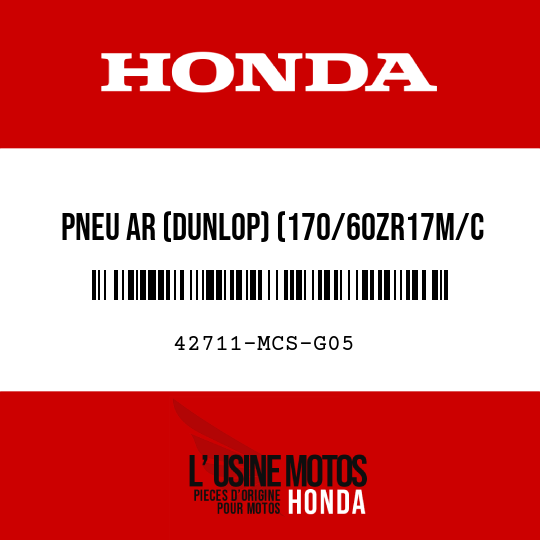 image de 42711-MCS-G05 PNEU AR (DUNLOP) (170/60ZR17M/C 72W)