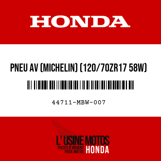 image de 44711-MBW-007 PNEU AV (MICHELIN) (120/70ZR17 58W)