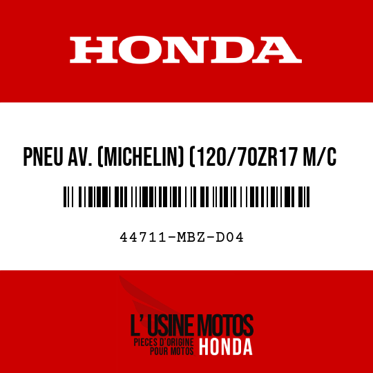 image de 44711-MBZ-D04 PNEU AV. (MICHELIN) (120/70ZR17 M/C 58W)