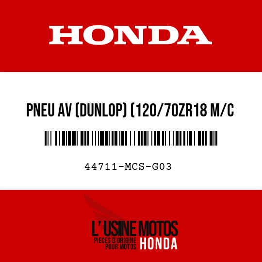 image de 44711-MCS-G03 PNEU AV (DUNLOP) (120/70ZR18 M/C 59W)