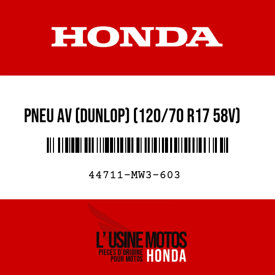 image de 44711-MW3-603 PNEU AV (DUNLOP) (120/70 R17 58V)