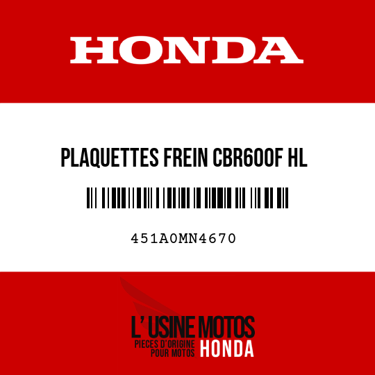 image de 451A0MN4670 PLAQUETTES FREIN CBR600F HL