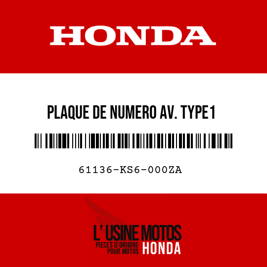image de 61136-KS6-000ZA PLAQUE DE NUMERO AV. TYPE1
